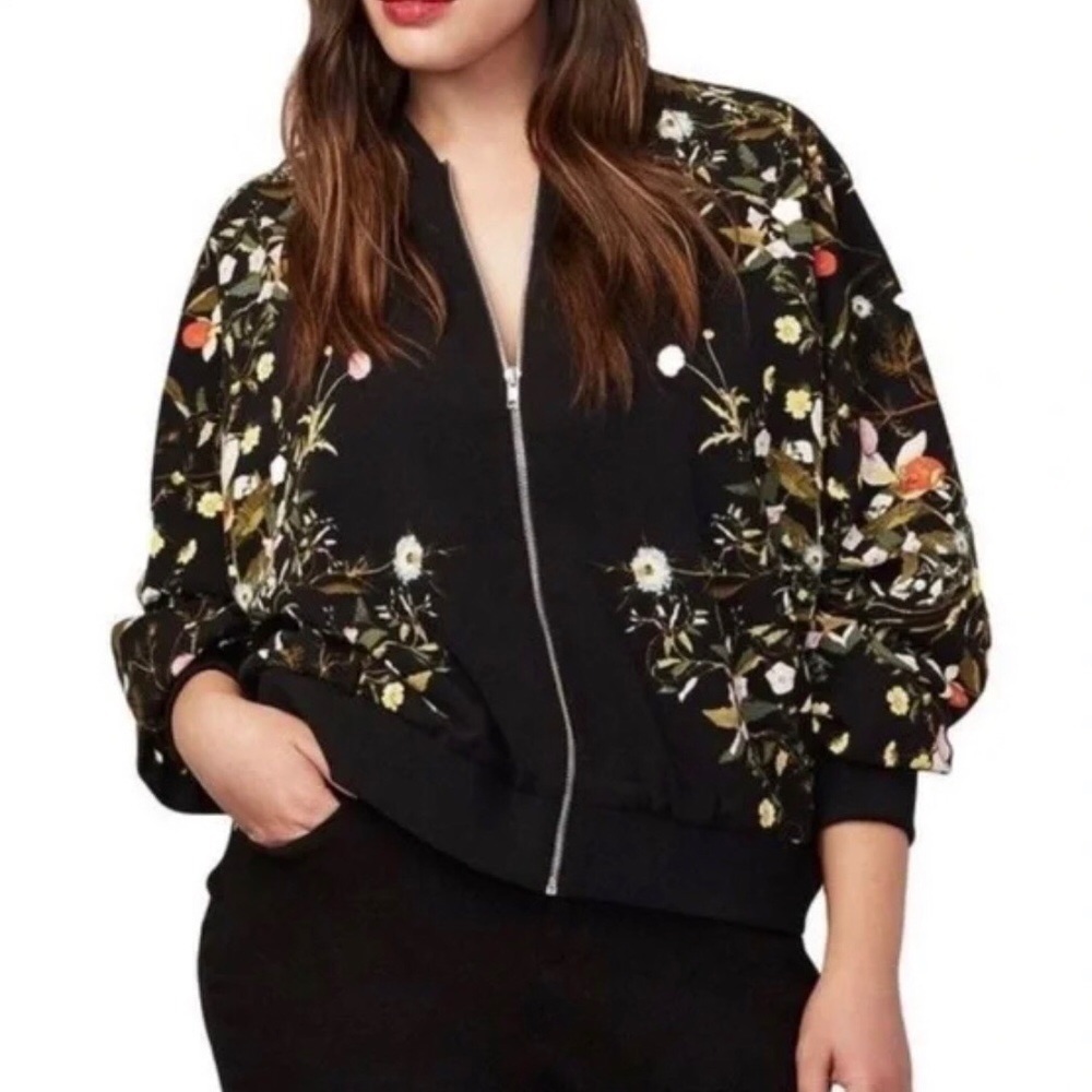 NWOT Rachel Rachel Roy Black & Floral Bomber Jacket